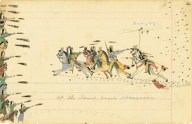 Depiction of the Sand Creek Massacre by Cheyenne eyewitness and artist Howling Wolf