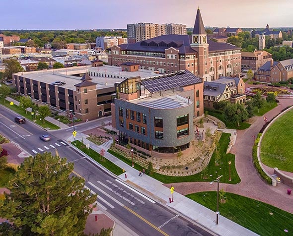 drone view of campus